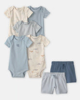 Baby Boy 7-Piece Bodysuits & Shorts Set - Blue/Ivory
