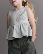 Toddler Girl Peplum Top in Floral Print - Light Blue