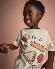 Toddler 'Happy Tummy' Relaxed Tee in Food Print - Cream