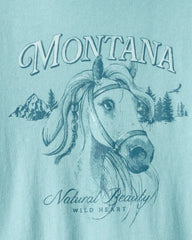Girls Montana Western Horse Long-Sleeve Graphic Tee - Blue