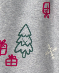 Baby Boy 2-Piece Christmas Ski Fleece Top & Pant Set - Green/Grey