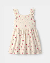 Toddler Girl Cherry Ruffle-Sleeve Dress - Cream