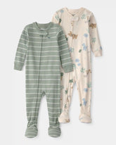 Baby 2-Pack Dinosaur Striped Snug Fit 1-Piece Pajama - Green/Cream