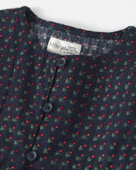 Girls Organic Cotton Dobby Dress in Navy Floral