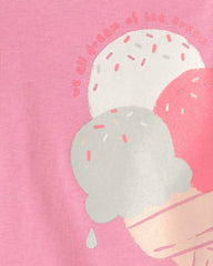 Toddler Girl Ice Cream 100% Cotton Short-Sleeve Snug Fit 4-Piece Pajama Set - Pink/Ivory