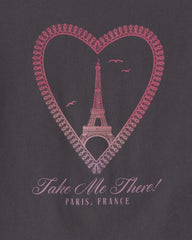 Girls Paris Heart Long-Sleeve Graphic Tee - Black