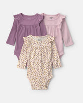 Baby Girl 3-Pack Floral Long-Sleeve Multipack Bodysuits - Purple