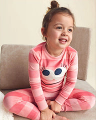 Toddler Girl 2-Piece Monster Striped DreamPlush Snug Fit Pajama Set - Coral