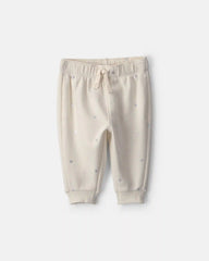 Baby Girl Metallic Heart Fleece Pants - Cream