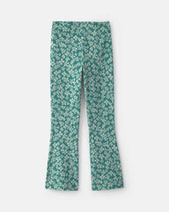 Girls Floral Cotton Pull-On Stretch Flare Leggings - Green