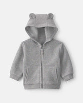 Baby Boy Bear Fleece Zip-Up Hoodie - Grey