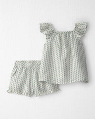 Toddler Girl 2-Piece Organic Cotton Gauze Top & Short Set in Floral