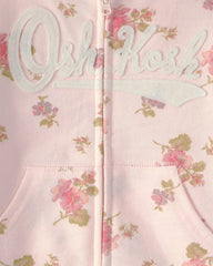 Baby Girl Floral OshKosh Logo Zip-Up Hoodie - Pink