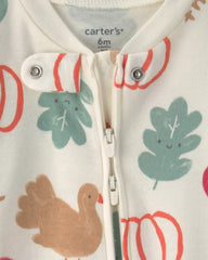 Baby Thanksgiving 100% Cotton 2-Way Zip Sleep & Play Pajamas - Cream