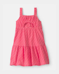 Toddler Girl Gingham Tiered Dress - Coral