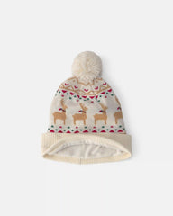 Kids 2-Piece Fair Isle Christmas Beanie & Glove Set - Cream