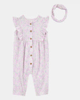 Baby 2-Piece Floral Jumpsuit & Headwrap - Purple