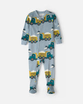 Baby Boy 1-Piece Snow Truck 2-Way Zip DreamPlush Snug Fit Footed Pajama - Blue