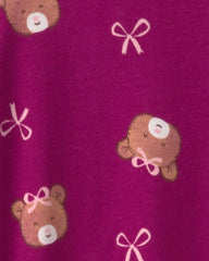 Baby Girl Bear 100% Cotton 2-Way Zip Sleep & Play Pajamas - Purple