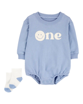 Baby Boy 2-Piece Birthday Bubble & Socks Set - Blue/White