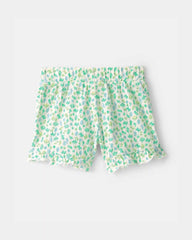 Baby Girl Ruffle-Trim Floral Shorts - Green