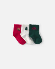 Baby Boy 3-Pack Christmas Icon Booties - Red/White/Green