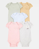 Baby Girl 5-Pack Animal Short-Sleeve Cotton Bodysuits