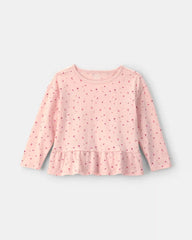 Toddler Girl Heart Long-Sleeve Peplum Top - Pink