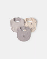 Baby 3-Pack 'Hello Baby' Bibs - Grey/Ivory