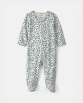 Baby Girl Floral 100% Cotton 2-Way Zip Sleep & Play Pajamas - Blue/Ivory