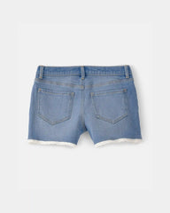 Girls Eyelet Trim Denim Shorts - Medium Wash