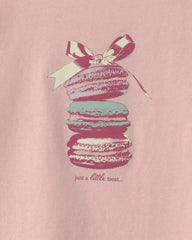 Girls Macaron Bow Graphic Tee - Pink