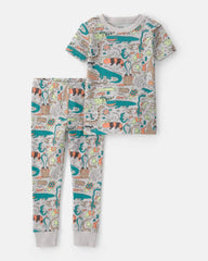 Toddler Boy Alligator 100% Cotton Snug Fit 2-Piece Pajama Set - Grey