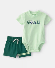 Baby Boy 2-Piece Soccer Goal Short-Sleeve Bodysuit & Short Set - Green