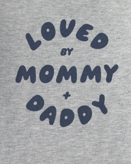 Baby Boy 'Loved By Mommy & Daddy' Long-Sleeve Graphic Bodysuit - Grey