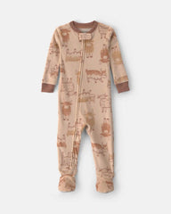 Toddler Boy 1-Piece Cow DreamPlush Snug Fit Footed Pajama - Beige
