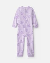 Girls 1-Piece Roller Skating Cat Fleece Loose Fit Pajama - Purple