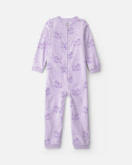 Girls 1-Piece Roller Skating Cat Fleece Loose Fit Pajama - Purple