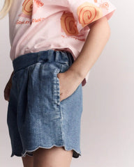 Toddler Girl Scalloped Shorts in Denim