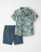 Boys 2-Piece Linen Top & Short Set Made with Organic Cotton in in Blue Hibiscus