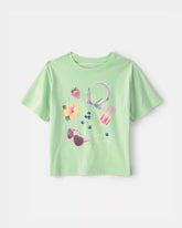 Girls 'Beach Season' Summer Oversized Graphic Tee - Green