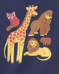 Toddler Boy Safari Animals Long-Sleeve Graphic Tee - Navy Blue
