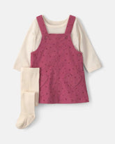Baby Girl 3-Piece Heart Corduroy Long-Sleeve Dress Set - Pink/Cream