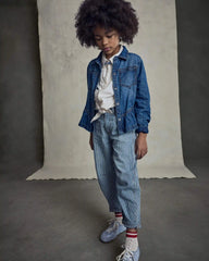 Girls Hickory Stripe Denim Barrel Jeans - Light Wash