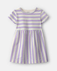 Toddler Girl Striped Short-Sleeve Dress - Purple/Ivory