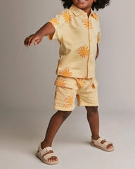 Toddler Boy French Terry Cargo Shorts in Sunny Life Print - Yellow