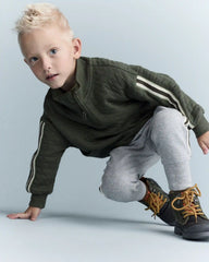 Toddler Boy Quarter-Zip Sweatshirt with Pockets - Olive