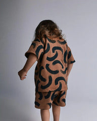 Toddler Boy Button-Down Short-Sleeve Shirt in Abstract Print - Brown