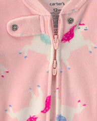 Baby Girl 1-Piece Unicorn 2-Way Zip DreamPlush Snug Fit Footed Pajama - Pink