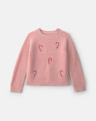 Girls Candy Cane Sweater - Pink